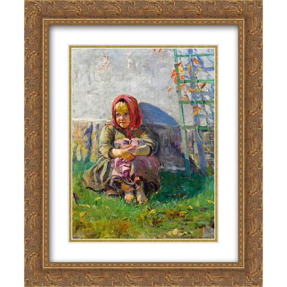 Nikolay Bogdanov Belsky 2x Matted 20x24 Gold Ornate Framed Art Print 'Little Girl in a Garden'