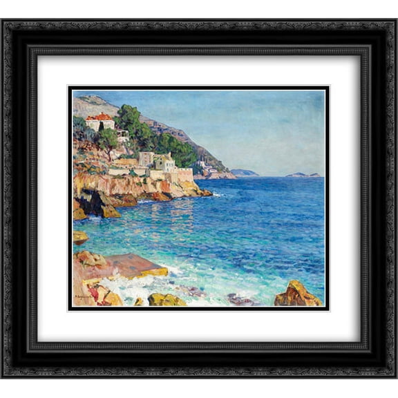 Nikolay Bogdanov Belsky 2x Matted 22x20 Black Ornate Framed Art Print 'Southern Seascape'