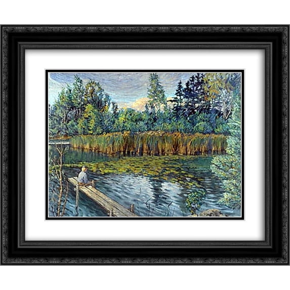 Nikolay Bogdanov Belsky 2x Matted 24x20 Black Ornate Framed Art Print 'Fisherman'