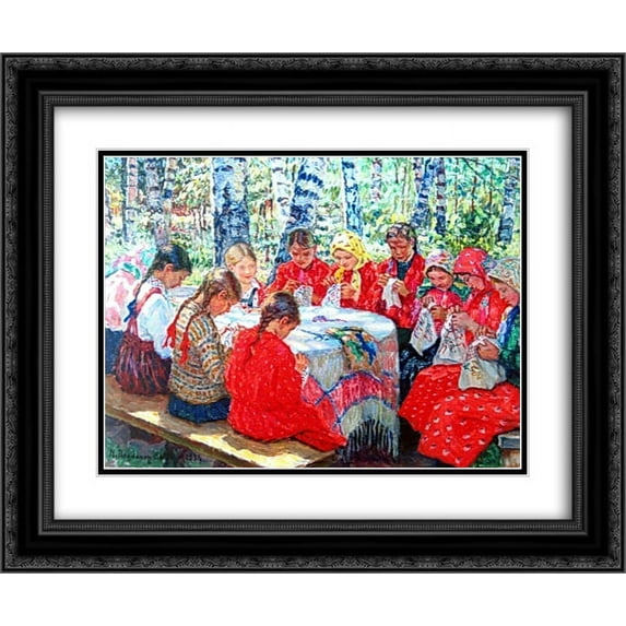 Nikolay Bogdanov Belsky 2x Matted 24x20 Black Ornate Framed Art Print 'Needlework Classes in a Russian Village'