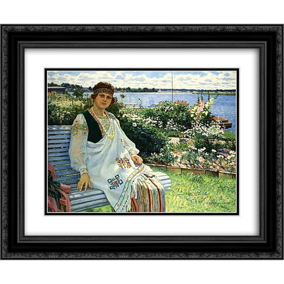 Nikolay Bogdanov Belsky 2x Matted 24x20 Black Ornate Framed Art Print 'Spring. Portrait of Lady I.Baumane'