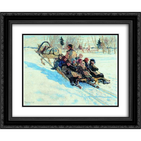 Nikolay Bogdanov Belsky 2x Matted 24x20 Black Ornate Framed Art Print 'To school'
