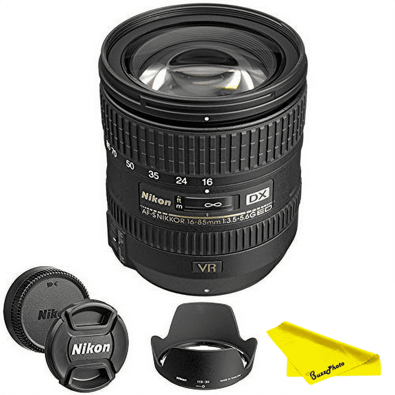 Nikon 16-85mm f/3.5-5.6G AF-S DX ED VR Nikkor Wide-Angle Telephoto Zoom Lens for Nikon DSLR Cameras + BuzzPhoto Exclusive Microfiber Cleaning Cloth