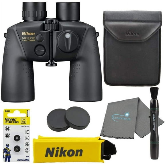 Nikon 16026 7x50 CF WP OceanPro Binoculars Golden Compass, Waterproof Bundle with Nikon Lens Pen and Lumintrail Cleaning Cloth