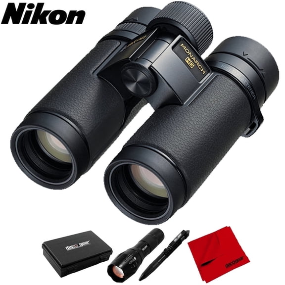 Nikon 16575 Monarch HG Binoculars Bundle with Deco Gear Tactical Flashlight and Tactical Pen Set with Water/Shockproof Case and 6 x 6 inch Microfiber Cleaning Cloth