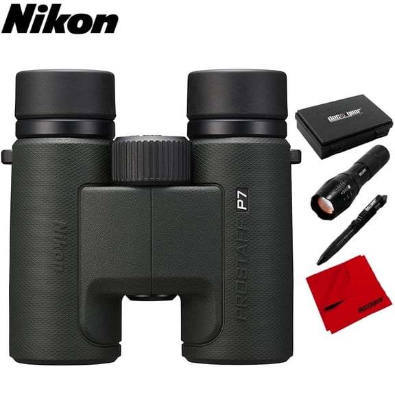 Nikon 16770 PROSTAFF P7 Waterproof Binoculars 8x30 Bundle with Deco Gear Tactical Flashlight and Tactical Pen Set with Water/Shockproof Case and 6 x 6 inch Microfiber Cleaning Cloth