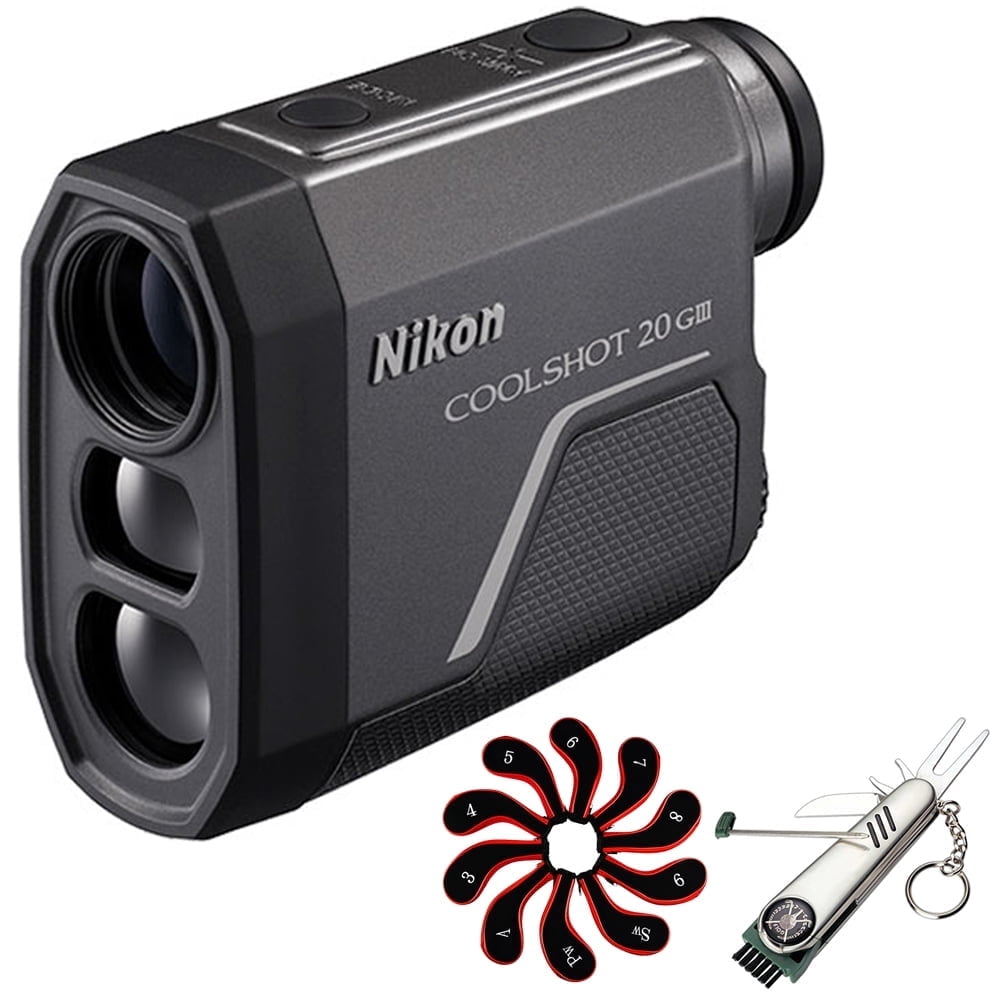 Nikon 16780 COOLSHOT 20 GIII Golf Rangefinder, Rainproof, Locked On Quake Bundle with Deco Essentials Neoprene Zippered Headcover for Golf Club Iron Head Covers Set & 7-in-1 Multi-Function Golf Tool
