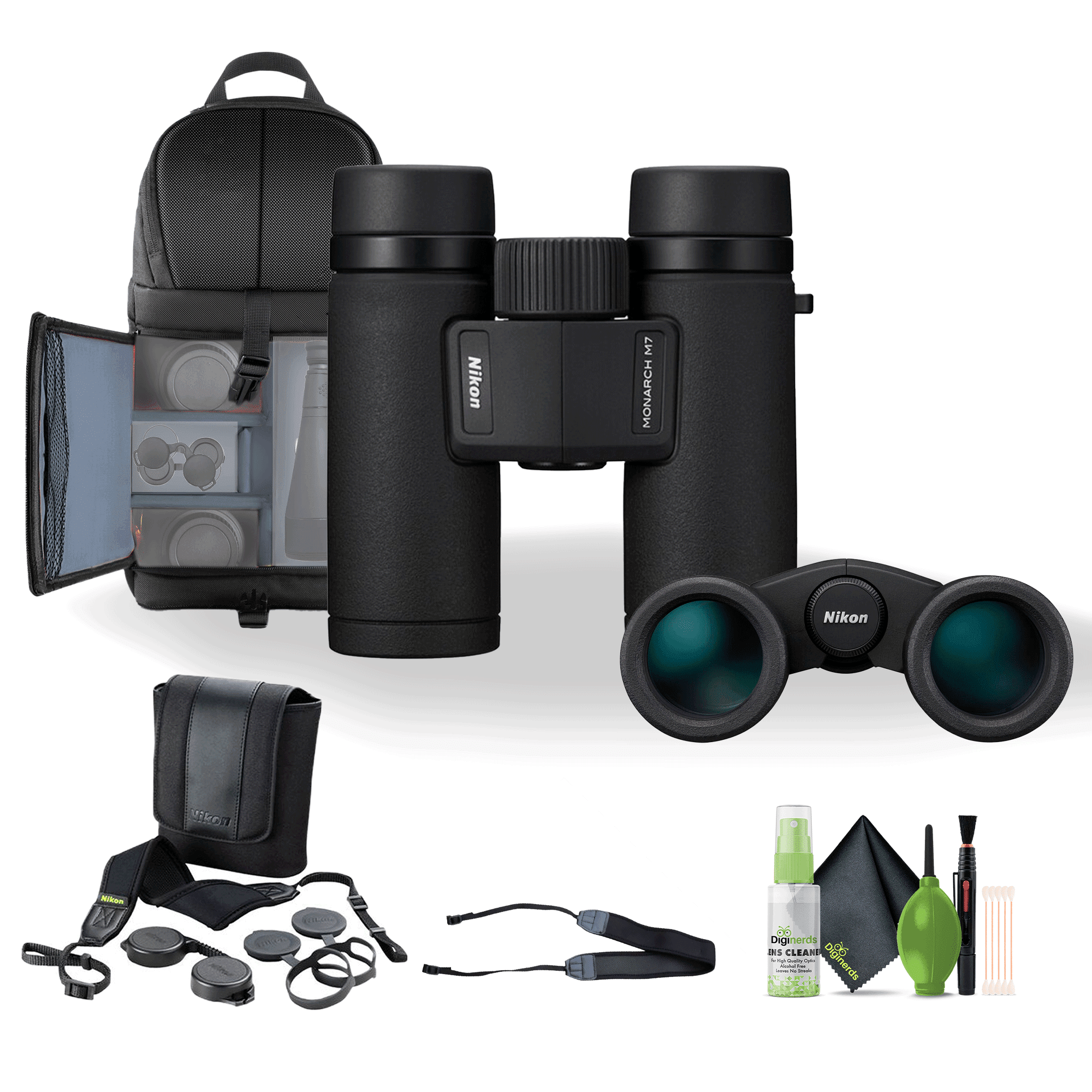 Nikon 8x30 Monarch M7 Binoculars Bundle with Neck Strap + Backpack and More
