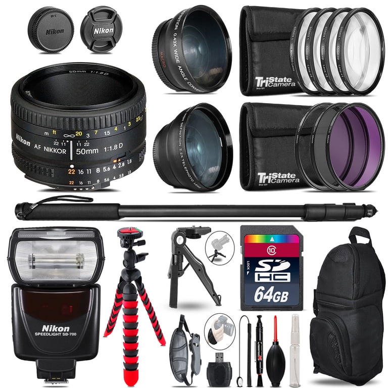 Nikon AF 50mm 1.8D + SB-700 AF Speedlight - 3 Lens Kit - 64GB
