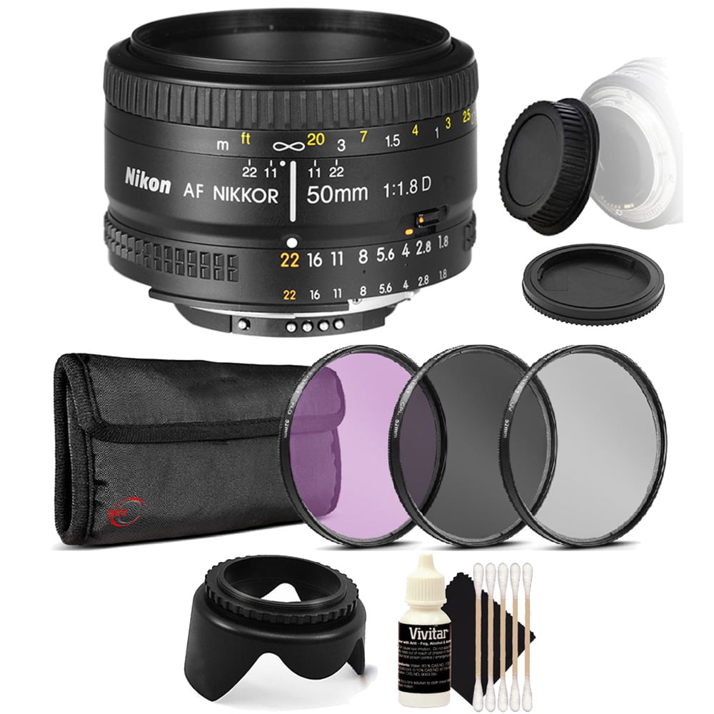 Nikon AF FX NIKKOR 50mm Lens, 52mm Filter Kit, Tulip Hood