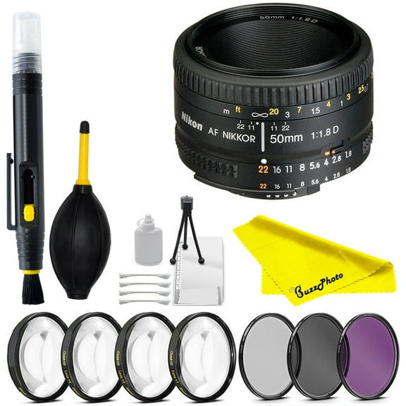 Nikon AF NIKKOR 50mm f/1.8D Lens+ Buzz-Photo Essential Kit