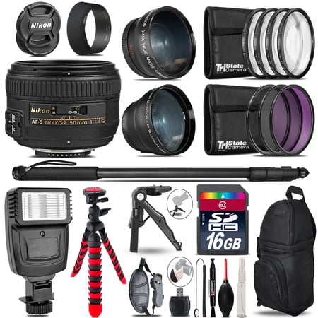 Nikon AF-S 50mm 1.4G -3 Lens Kit + Slave Flash + Tripod - 16GB Accessory Bundle