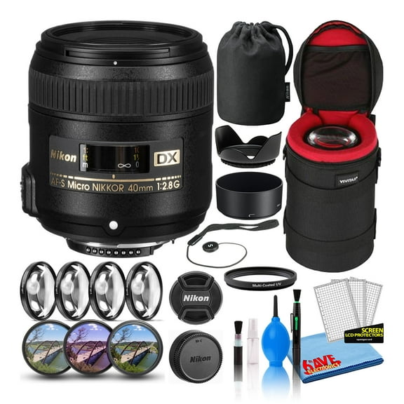 Nikon AF-S DX Micro NIKKOR 40mm F/2.8G Prime Lens (2200) Intl with Padded Lens Case + Macro Filter Kit + UV, CPL, FL Lens Filters + Tulip Hood + Lens Cap Keeper + Cleaning Kit