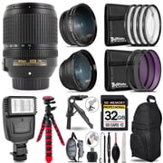 Nikon AF-S DX NIKKOR 18-140mm f/3.5-5.6G ED VR Lens-3 Lens Kit + Slave Flash + Tripod - 32GB Accessory Bundle International Version