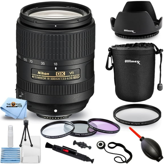 Nikon AF-S DX NIKKOR 18-300mm ED VR Zoom Lens for Nikon F-Mount Cameras, with Filter and Lens Pouch Kit