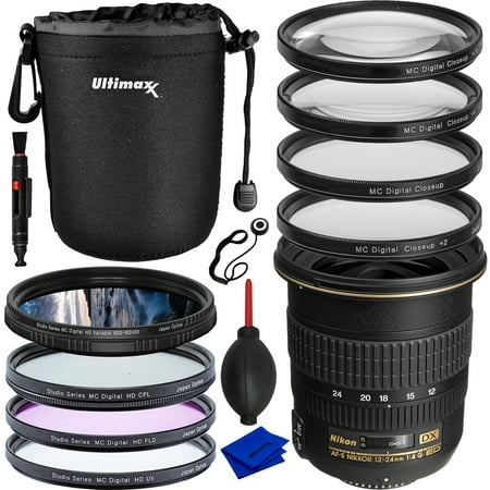 Nikon AF-S DX Zoom-NIKKOR 12-24mm f/4G IF-ED Lens with Essential Accessory Bundle - Includes: Water Resistant Lens Pouch (Medium), 4PC Macro Close-Up Filter Kit, Variable Neutral Density Filter & MORE