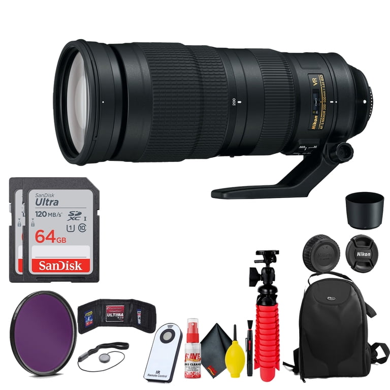 Nikon AF-S NIKKOR 200-500mm F/5.6E ED VR Lens + (2)64GB Card