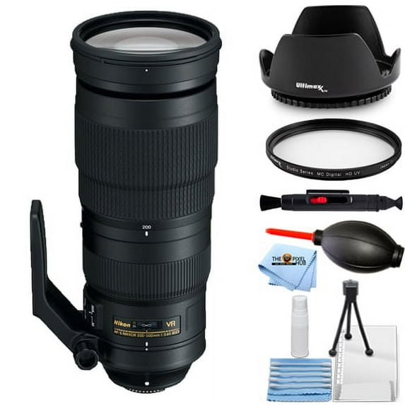 Nikon AF-S Nikkor 200-500mm F/5.6E ED VR Lens 20058 – Essential Bundle with Tulip Hood, UV Filter, Cleaning Pen, Blower, Microfiber Cloth, and Cleaning Kit