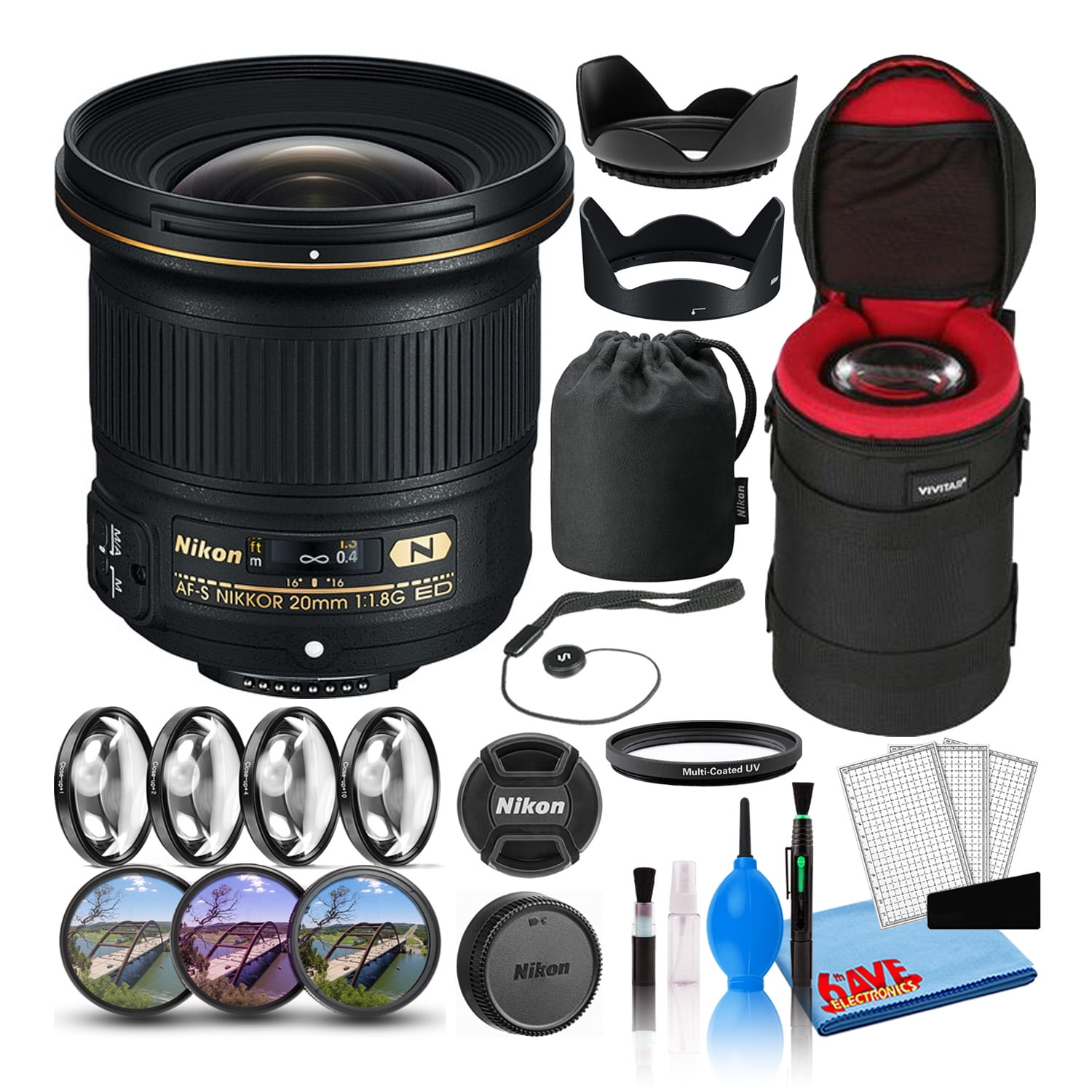 Nikon AF-S NIKKOR 20mm f/1.8G ED Lens with Filter Kit, Hood