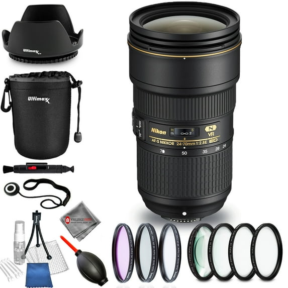 Nikon AF-S NIKKOR 24-70mm f/2.8E ED VR Lens #20052 - Pro Bundle with Filter Kits, Tulip Lens Hood, Lens Pouch, Lens Cap Keeper and More AUTHORIZED NIKON DEALERS