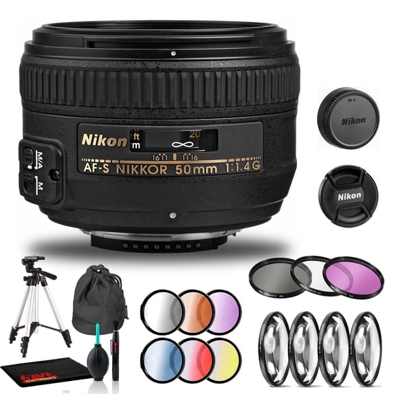 Nikon AF-S NIKKOR 50mm f/1.4G Prime Lens Bundle with Filter Kit and Tripod (International Model)