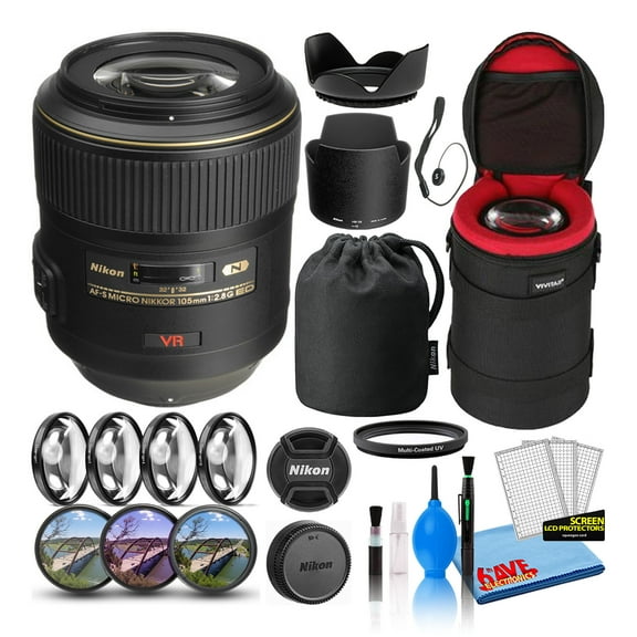 Nikon AF-S VR Micro-NIKKOR 105mm F/2.8G IF-ED Lens (2160) Intl with Padded Lens Case + Macro Filter Kit + UV, CPL, FL Lens Filters + Tulip Hood + Lens Cap Keeper + Cleaning Kit