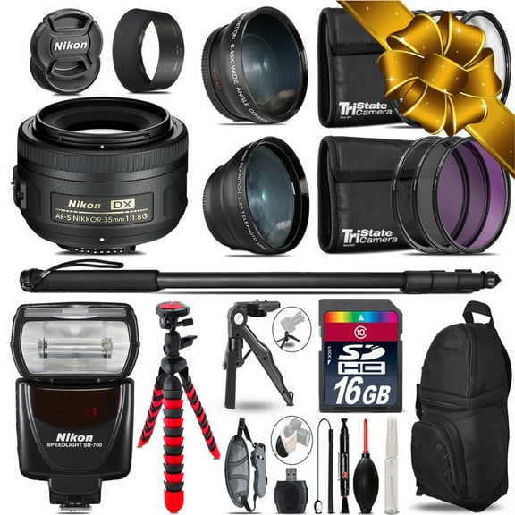 Nikon AFS 35mm 1.8 + SB-700 AF Speedlight - 3 Lens Kit - 16GB Accessory Kit (International Version)