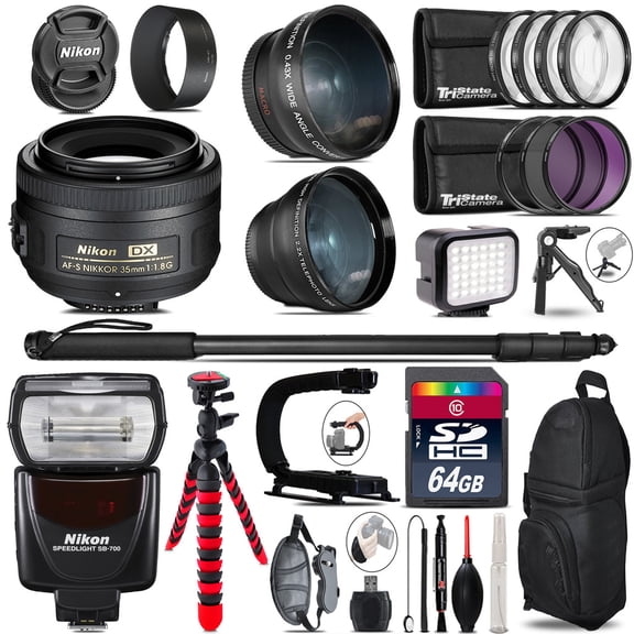 Nikon AFS 35mm 1.8 + SB-700 AF Speedlight - LED LIGHT - 64GB Accessory Kit (International Version)