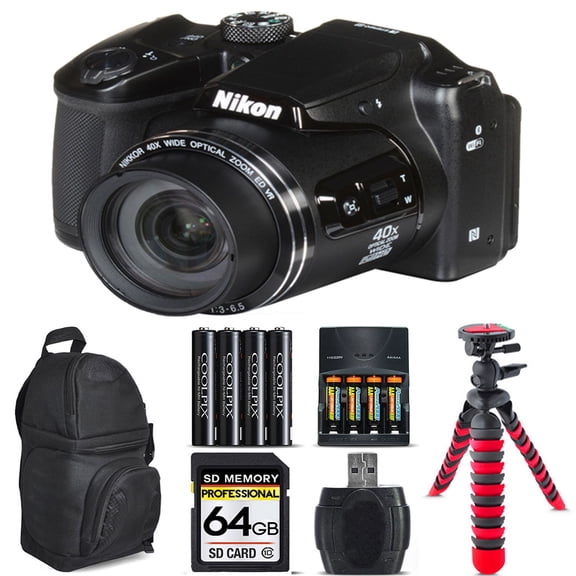 Nikon COOLPIX B500 Camera 40x Optical Zoom + Extra Battery + Backpack -64GB Kit (International Version)