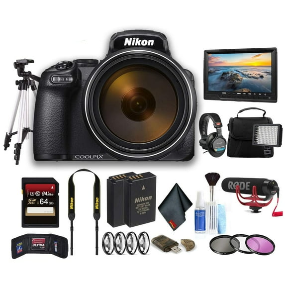 Nikon COOLPIX P1000 Digital Camera 16MP 125x Optical Zoom 4K Video Bundle Bag Battery LED Light Mic Tripod Monitor (International Model)