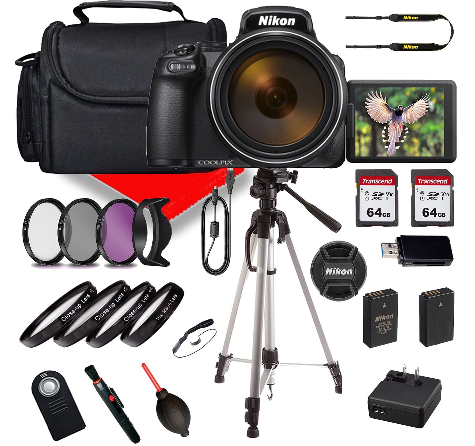 Nikon COOLPIX P1000 Digital Point & Shoot Camera - Bundle with Camera Case,  128GB SDHC U3 Card, 77mm Filter Kit, Spare Battery, Tripod, Remote Shutter