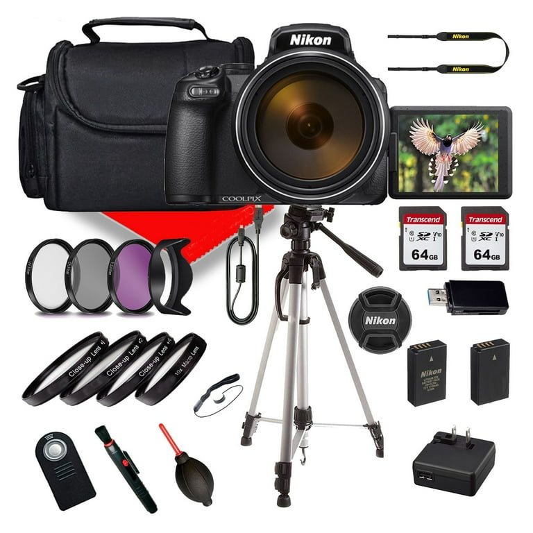 Nikon COOLPIX P1000 Digital Camera Professional Bundle W/ Bag, Extra  Battery, LED Light, Mic, Filters, Tripod, Monitor and More - (Intl Model) 