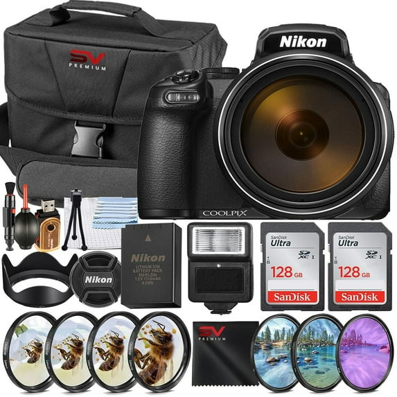 Nikon COOLPIX P1100 125x Super Zoom Compact Digital Camera with 2 Pack SanDisk 128GB Memory Card + Case + Tripod + SV Premium Professional Bundle (International Version)