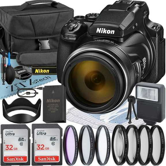 Nikon COOLPIX P1100 125x Super Zoom Compact Digital Camera with 2 Pack SanDisk 32GB Memory Card + Case + Tripod + ZeeTech Professional Bundle