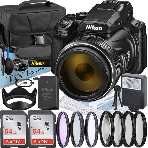 Nikon COOLPIX P1100 125x Super Zoom Compact Digital Camera with 2 Pack 64GB Memory Card + Case + Tripod + ZeeTech Professional Bundle (International Version)