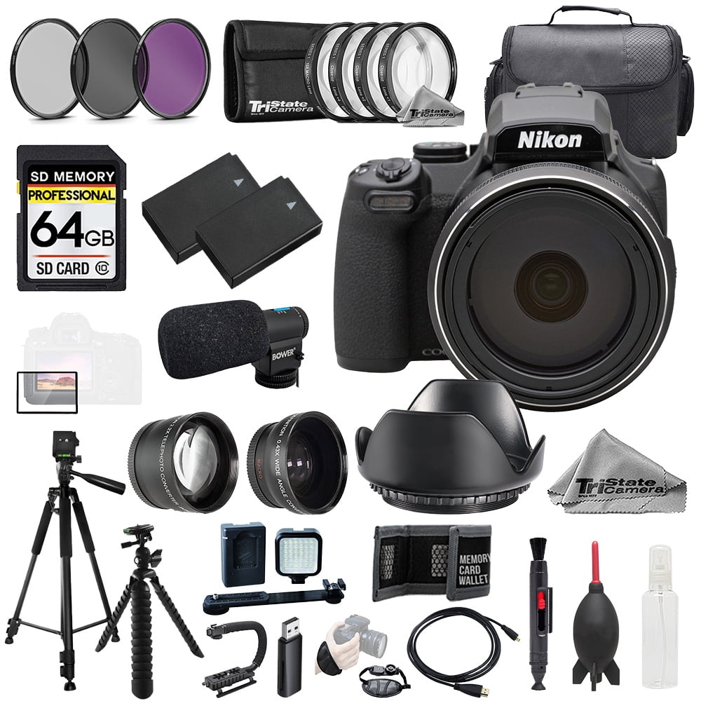 Nikon COOLPIX P1100 Digital Camera + Mic +64GB+ 9 PC Filter-MEGA