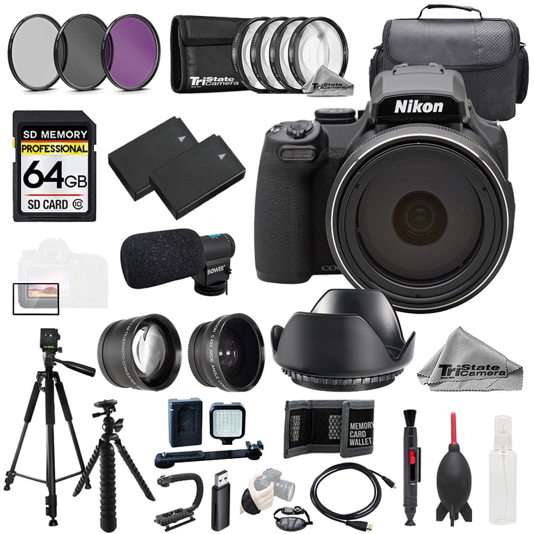 Nikon COOLPIX P1100 Digital Camera + Mic +64GB+ 9 PC Filter-MEGA