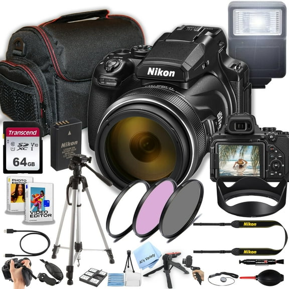 Nikon COOLPIX P1100 Superzoom Digital Camera | 125x,16 MP 4K Video + 64GB Memory, Case, Gripster Tripod, Filters, Flash and More (28pc Camera Bundle)