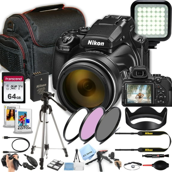 Nikon COOLPIX P1100 Superzoom Digital Camera | 125x,16 MP 4K Video + 64GB Memory, Case, Gripster Tripod, Filters, LED Video Light and More (28pc Camera Bundle)