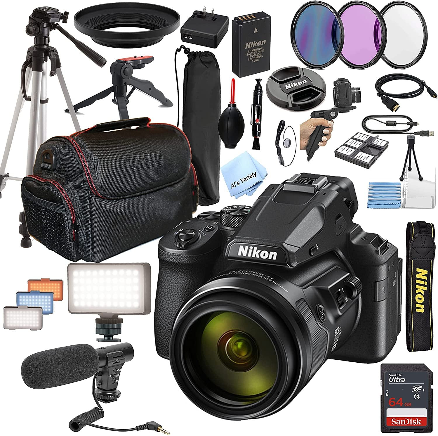  Nikon COOLPIX B500 16MP 40x Optical Zoom Digital Camera 32GB  Bundle Includes Camera, Bag, 32GB Memory Card, Reader, Wallet, AA Batteries  + Charger, HDMI Cable, Tripod, Beach Camera Cloth and
