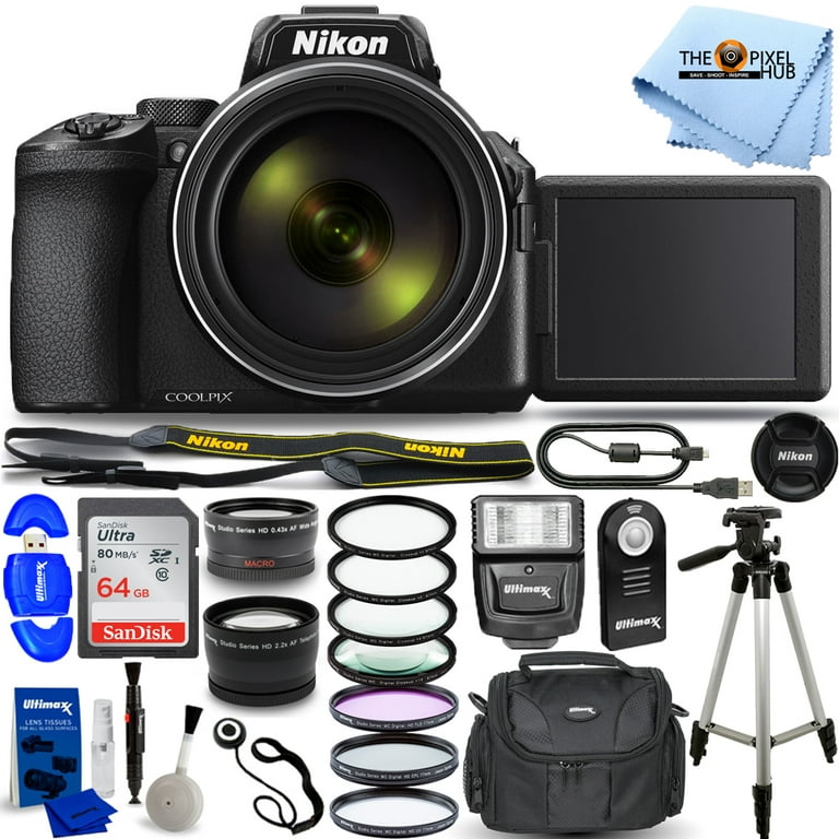 Nikon COOLPIX P1000 Digital Point and Shoot Camera - Bundle with Camera  Case, 64GB SDHC U3 Card, 77mm Filter Kit, Spare Battery, Tripod, Remote