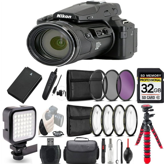 Nikon COOLPIX P950 Digital Camera 83x + LED + 7PC Filter + EXT BAT - 32GB Bundle (International Version)