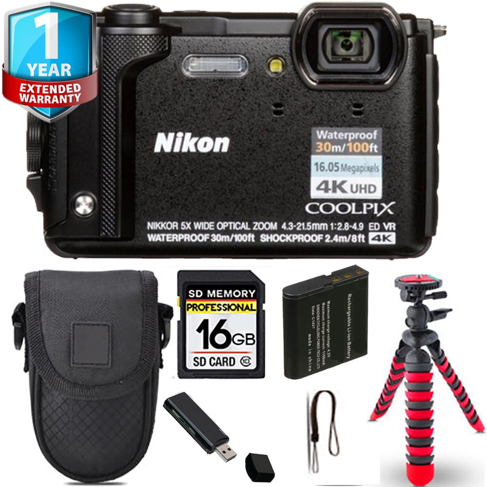 Nikon COOLPIX W300 Camera (Black) + Spider Tripod + Case+ 1 Yr