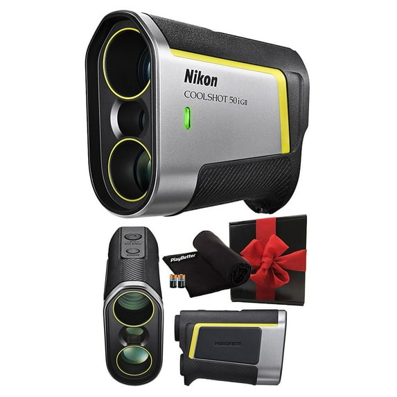 Nikon COOLSHOT 50i GII Golf Laser Rangefinder Gift Box Bundle with PlayBetter Microfiber Towel & Extra CR2 Battery