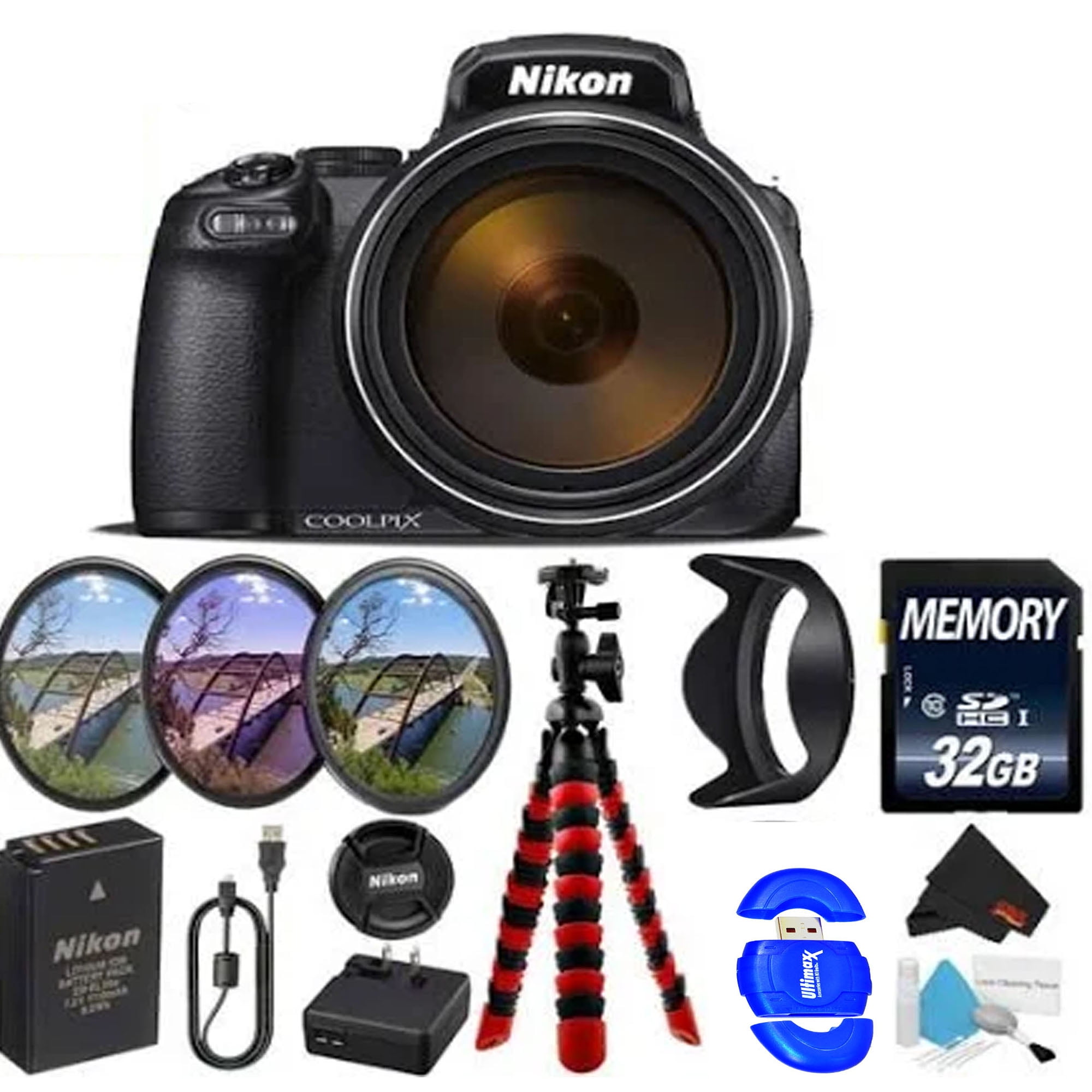 Nikon Coolpix P1000 16MP 125x Super-Zoom Digital Camera + 32GB, Filters