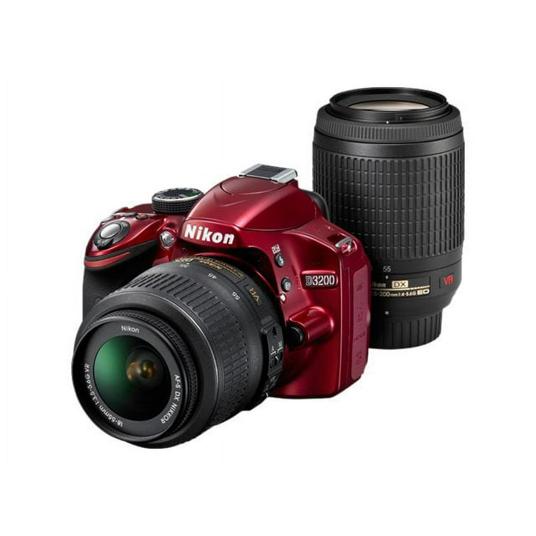 Nikon D3200 - Digital camera - SLR - 24.2 MP - APS-C - 1080p - 3x optical  zoom AF-S VR DX 18-55mm lens - red 