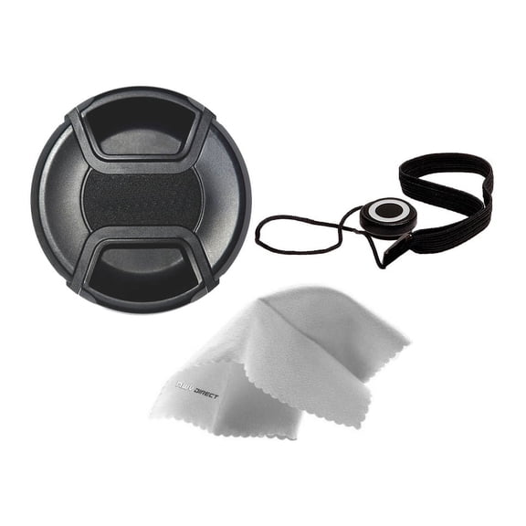 Nikon D3200 Lens Cap Center Pinch (77mm) + Lens Cap Holder + Nwv Direct Microfiber Cleaning Cloth.