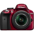 thumbnail image 1 of Nikon D3300 24.2 Megapixel Digital SLR Camera with Lens, 18 mm, 55 mm, Red, 1 of 26
