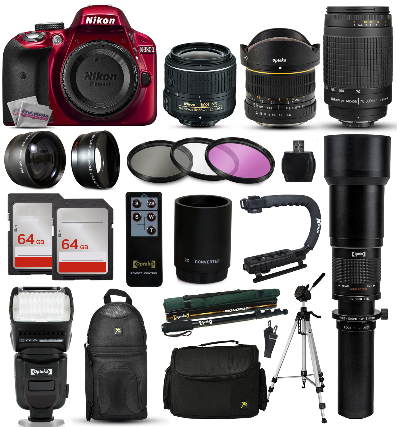 Nikon D3300 Red DSLR Digital Camera + 18-55mm VR II + 6.5mm 