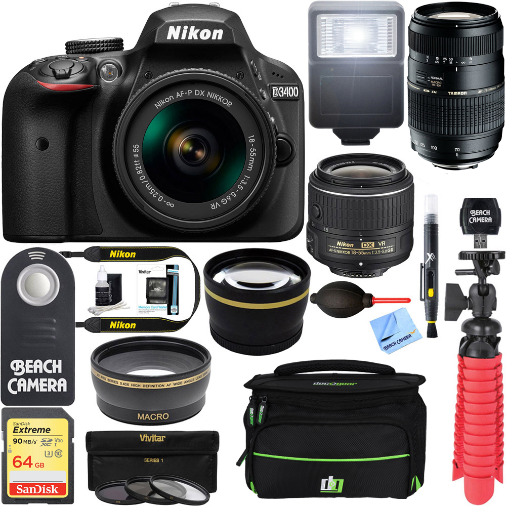 Nikon D3400/D3500 DSLR Camera with 18:55mm Lens (Black) & Sigma 70:300mm SLD DG Lens Package, Black Bundle 64GB SDXC Memory Card Supreme Bundle - image 1 of 10